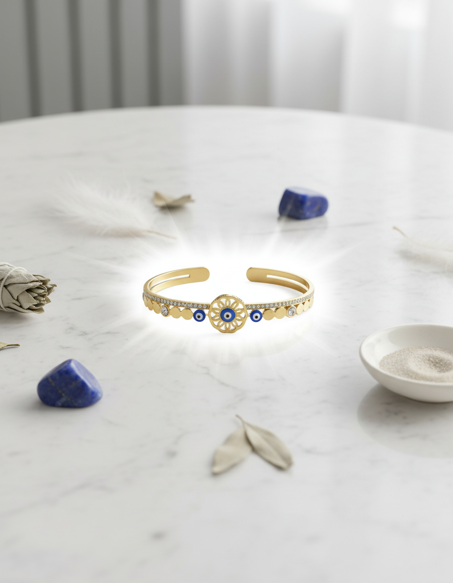 Floral evil eye diamond studded bracelet