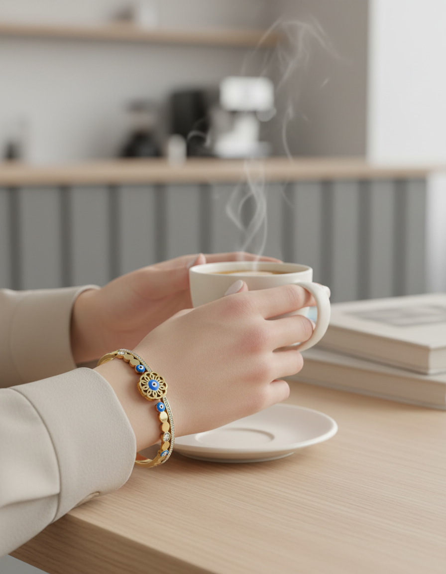 Floral evil eye diamond studded bracelet